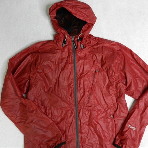 VINTAGE Khumbu ASAR Jacket Mens Size Large Red Mesh Lined Windbreaker Hooded - Picture 2 of 14